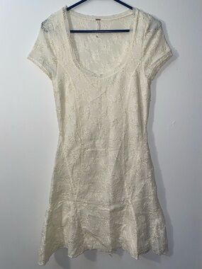 Free People Women’s Ivory Daisy Godet Lace Overlay Lined Mini Dress